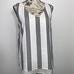 Ann Taylor Pin Stripe Style Sheer Layer Vneck Tank